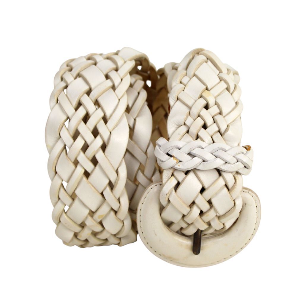 Genuine Leather-Intricately Woven White Leather Belt - Women